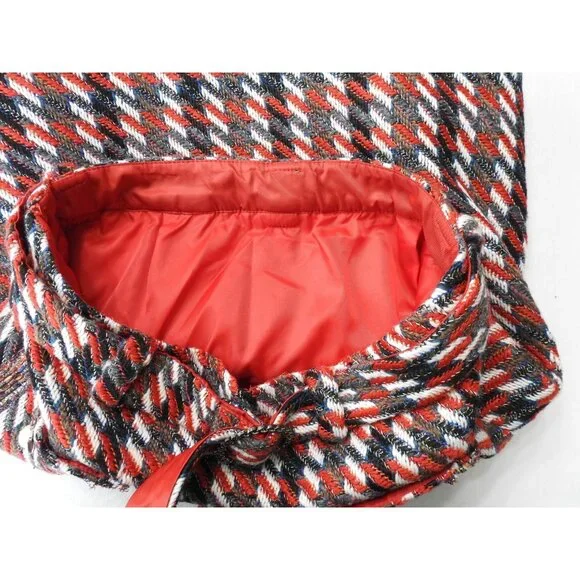 Classic Women's Tweed Skirt Sz XL Quilted Lined Belted Pearl Button Pockets Red - Picture 12 of 14